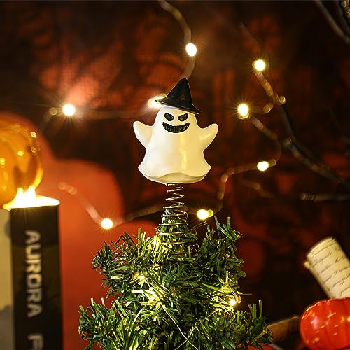 Halloween Ghost Tree Topper - Small Spooky Tree Decor for Christmas & Halloween