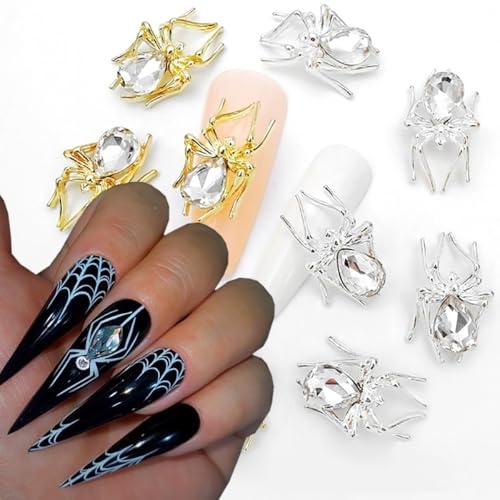 Halloween Spider Nail Charms Set - Gold Silver Alloy Rhinestones for Acrylic Nails & DIY Decor - Variation: Gold Silver Spider