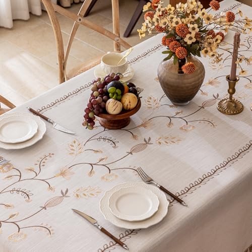 Joyfol Day Rustic Fall Rectangle Tablecloth 55x120 Inches - Coffee Berry Variation