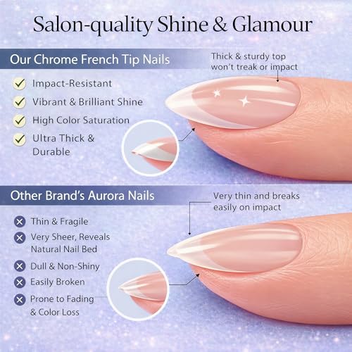 Black French Tip Press On Nails Short Almond Chrome Sparkle Set - Reusable 30 Pcs