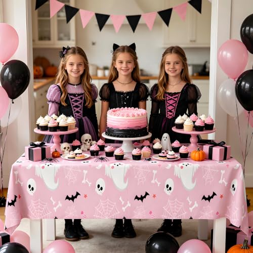Pink Halloween Tablecloths 8-Pack Disposable Water-Resistant Party Covers for Girls Birthday Baby Shower - Variation 8