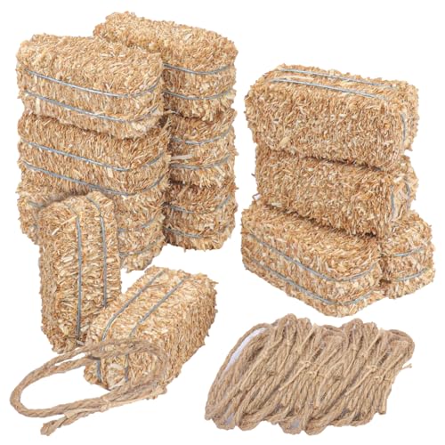 Mini Decorative Hay Bales & Twisted Hemp Rope Set for Fall Halloween Crafts & Rustic Decor