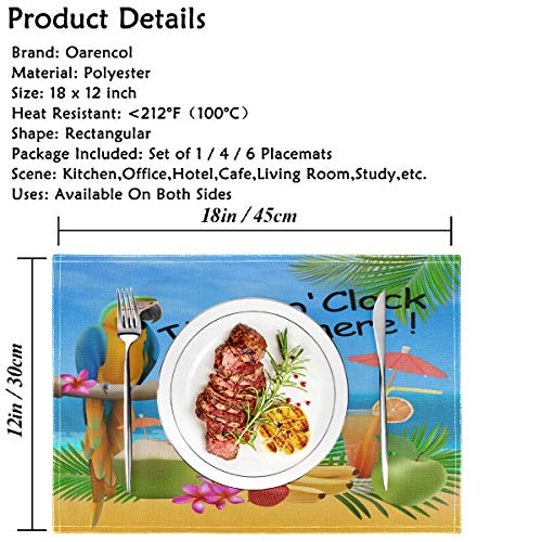 Summer Parrot Pineapple Placemat Set of 6 - Tropical Fruit Heat-Resistant Washable Table Mats, Multi 4/6