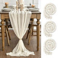 120 Inch 3-Piece Boho Beige Gauze Wedding Table Runner Set - Durable Fabric for Home & Party Decor