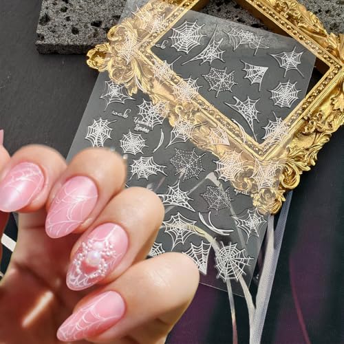 Halloween Spider Nail Stickers Set 4 Sheets 3D Rhinestones & Web Decals - Variation 3