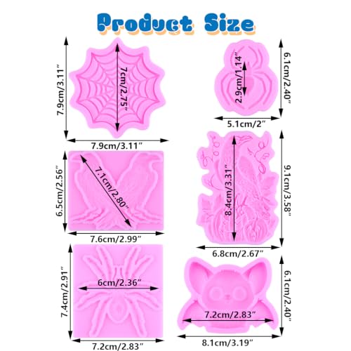 Halloween Silicone Fondant Mold Set of 6 with Spider Web Bat Crow Design - Style E