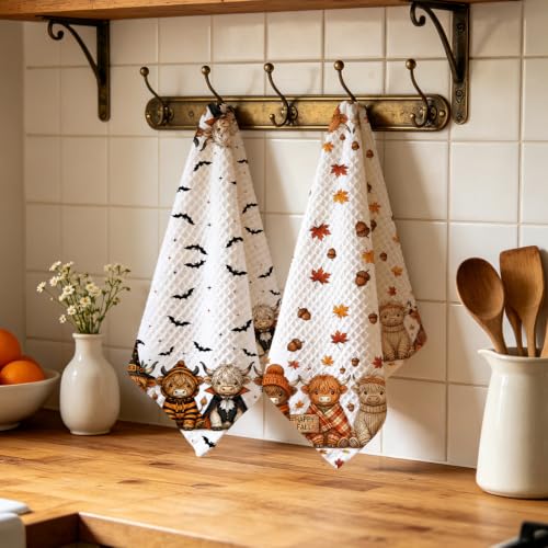 Halloween Kitchen Towels - Highland Cow Microfiber Hand Tea Towels - Multi 1675