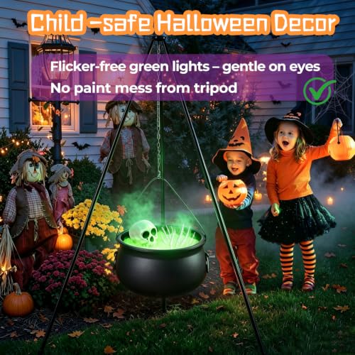 Large Halloween Cauldron with Tripod and Creepy Props for Outdoor Decor