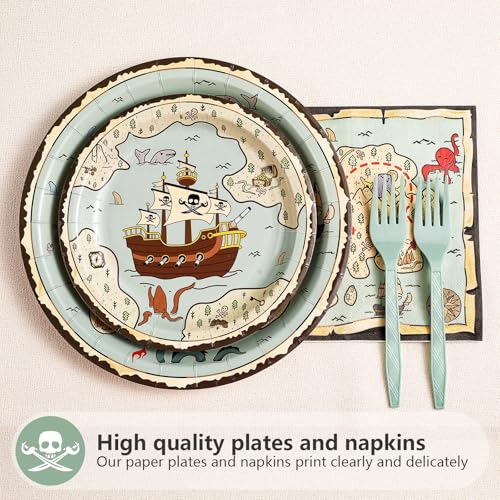 Pirate Party Decorations Set for Kids - 96 Pieces Including Plates & Utensils - Map & Skeleton Theme - Variation: 96pcs Children Map Plates
