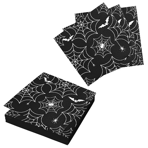 Halloween Spiderweb Paper Napkins - 24 Pcs Spooky Table Decor, 6.7x6.7 Inch Fold - Variation 1