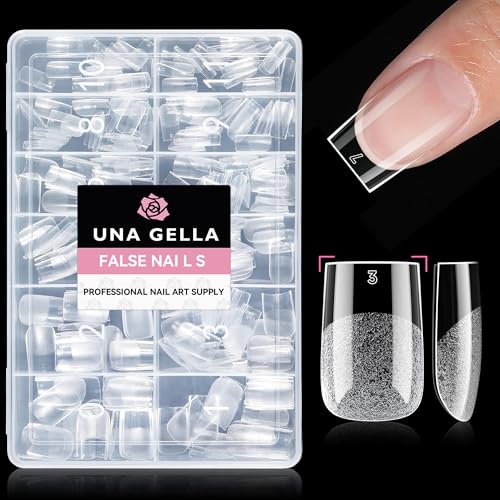 UNA GELLA Short Sharp Square Nail Tips 216pcs - Pre-Etched, Flexi Gel, 12 Sizes