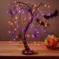 Halloween 24-Inch Lighted Willow Tree Bonsai with Orange & Purple LED Lights, Spiders - Tabletop Decor