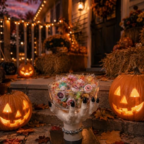 Halloween Witch Hand Candy Bowl Stand Resin Snack Dish Trick or Treat Decor