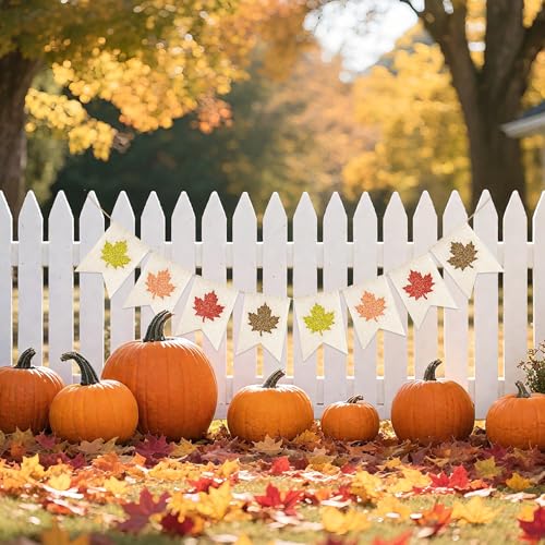 Beige Glitter Maple Leaf Banner - Fall Burlap Garland for Thanksgiving & Harvest