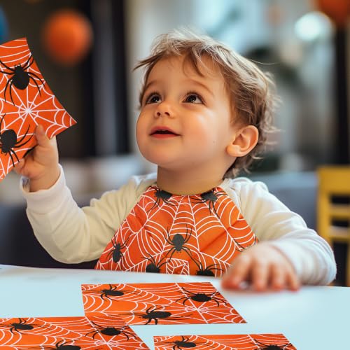 Halloween Spider Web Napkins - Orange 100 Pack, 6.5 x 6.5 Inch 2-Ply Paper