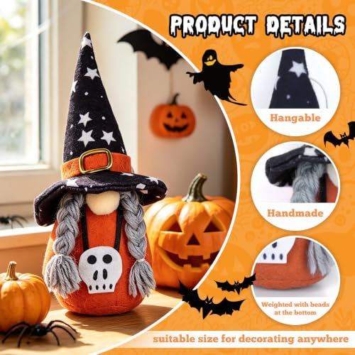Halloween Gnome Decor Set - 4 Plush Hanging or Tabletop Gnomes for Fall & Holiday