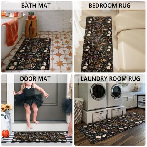 Halloween Kitchen Mat Set of 2 - Witches Garden Gothic Botanical Floor Rugs Non-Slip Washable