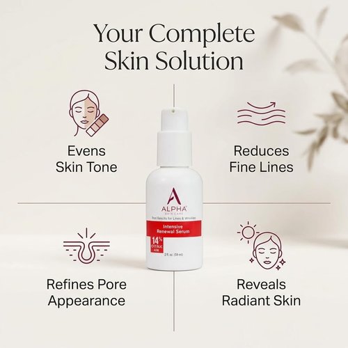 Alpha Skin Care Renewal Serum, 14% Glycolic AHA, Anti-Aging Formula, Reduces Lines & Wrinkles, Alpha Hydroxy Acid Exfoliates & Evens Skin Tones, Rejuvenates & Hydrates, 2 Oz