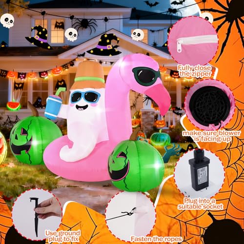 Inflatable Ghost Flamingo Halloween & Summer Outdoor Decoration with LED Lights
