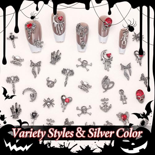 Halloween Nail Charms Rhinestones Set - Gothic Nail Art Decorations 38 Pcs