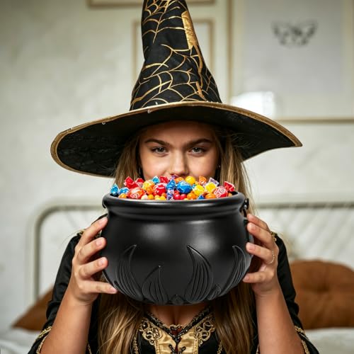 Halloween Cauldron Candy Bowl Set - 10 Plastic Decorative Buckets for Parties