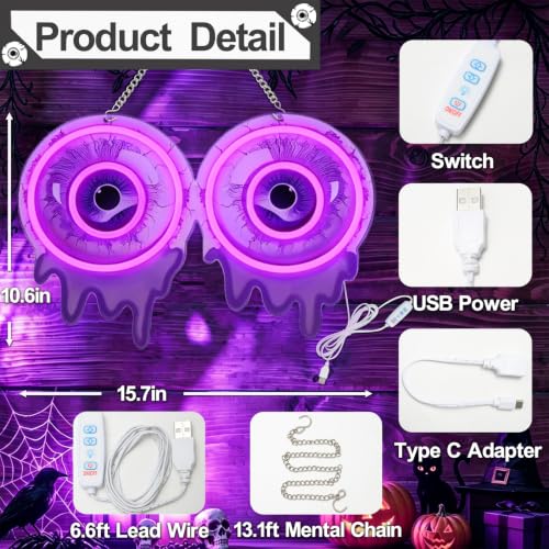 Halloween 2 Eyeball Neon Sign - Purple Eyeball LED Light for Indoor Decor