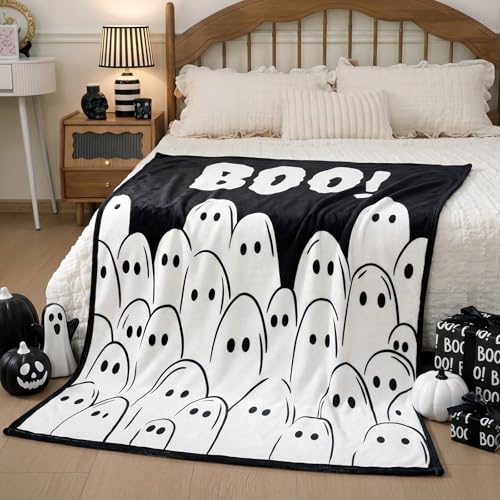 Halloween Ghost Throw Blanket - Black White Flannel Fleece, 50x60 Inches - Variation of Ghost