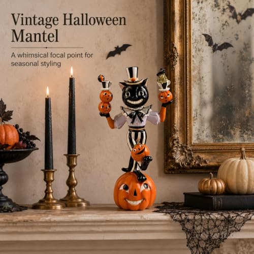 Black Cat Pumpkin Figurine for Halloween Decor - Bechivie Cute Resin Home Accent
