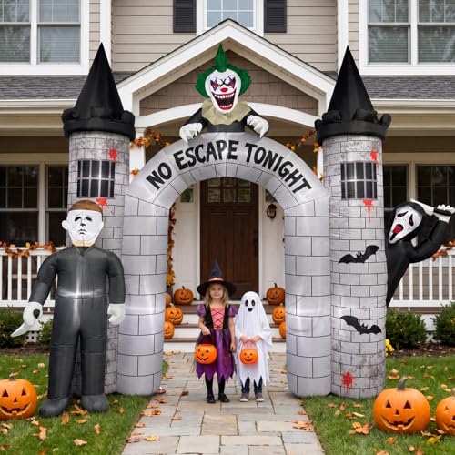 10FT Halloween Inflatable Archway with Built-in LEDs - Outdoor Decorations, Spooky Yard Display, Easy Setup, Weather-Resistant, Includes Stakes & Ropes
