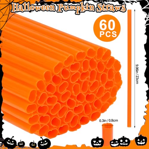 Orange Halloween Pumpkin Drinking Straws Bulk 60pcs - Party Beverage Accessories