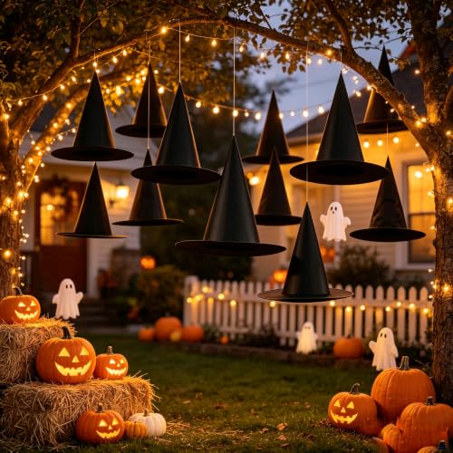 12PCS Halloween Witch Hat Decorations Hanging Party Props