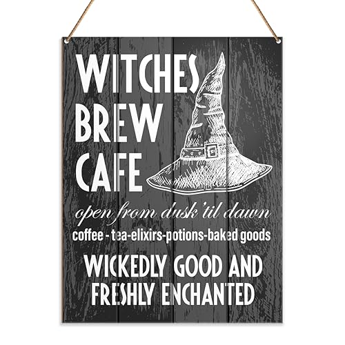 Halloween Witches Wall Art Decor Hanging Sign for Gothic Home & Cafe