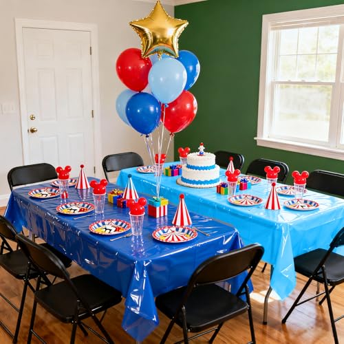 Carnival Party Tablecloths 4-Pack 51x87 Inch Plastic Disposable Rectangular Table Covers for Kids Birthday and Carnival Decorations