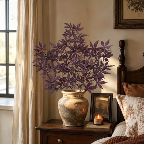Artificial Japanese Maple Leaf Stems - Burgundy Fall Foliage, 3 Pack