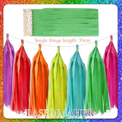 Rainbow Tissue Paper Tassel Garland for Parties & Events - 35 Pcs DIY Decor
