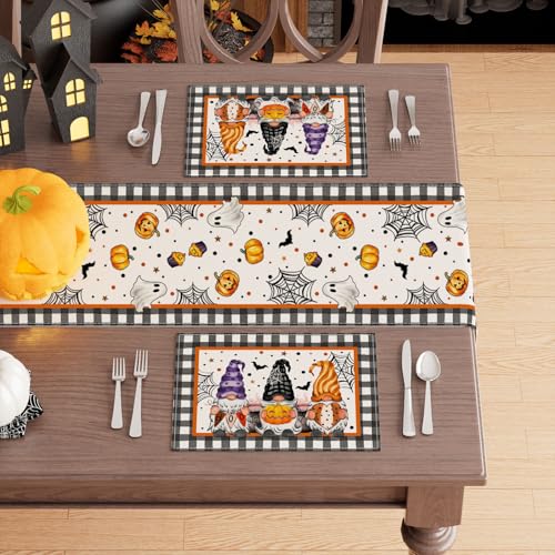 Halloween Gnome Round Placemats Set of 4 - 12x18 Inch Table Decor