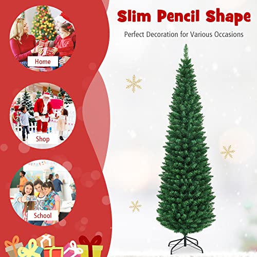 7FT Slim Christmas Tree with Metal Stand - Indoor & Outdoor PVC Decoration