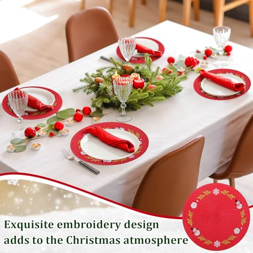 Christmas Round Placemats Set of 6 with Santa Claus Embroidery - Holiday Table Decor