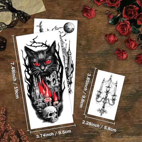 Gothic Temporary Tattoos Set - Mystery Spider Skull Designs for Adults Teens, Waterproof, 77 Sheets, Grey Variation