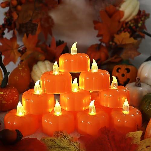 24 Pack Halloween Pumpkin LED Tea Lights Indoor Fall Table Decor