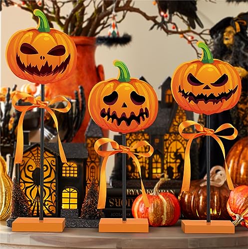 Halloween Wooden Pumpkin Signs - 3 PCS Autumn Fall Table Decor - Pumpkin Variation