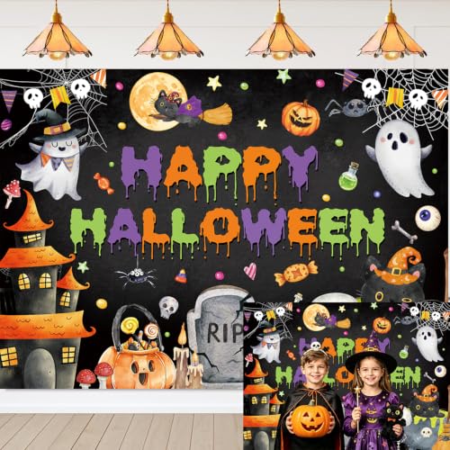 7x5FT Halloween Backdrop Banner for Kids Spooky Ghost Photo Booth Decor