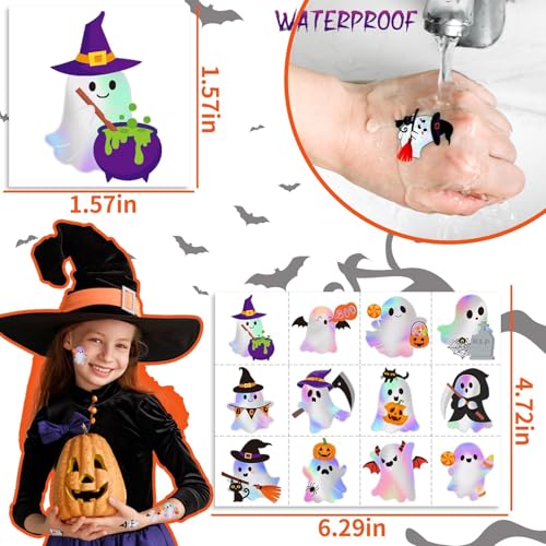 Halloween Ghost Glitter Temporary Tattoos - 120 Pcs Kids Halloween Party Stickers - Variation: Ghost Style