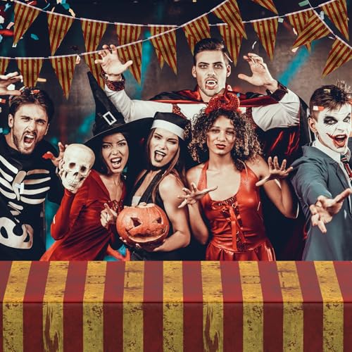 9 Pieces Creepy Carnival Halloween Decorations Set - Blood Splatter Banners & Tablecloth