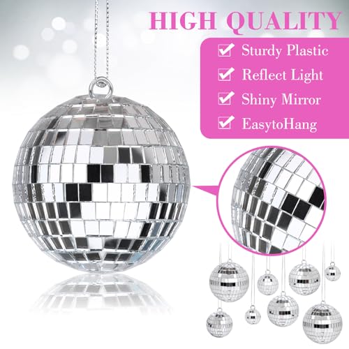 26 Pcs Silver Mirror Disco Ball Hanging Decorations for 70s Party & Events
