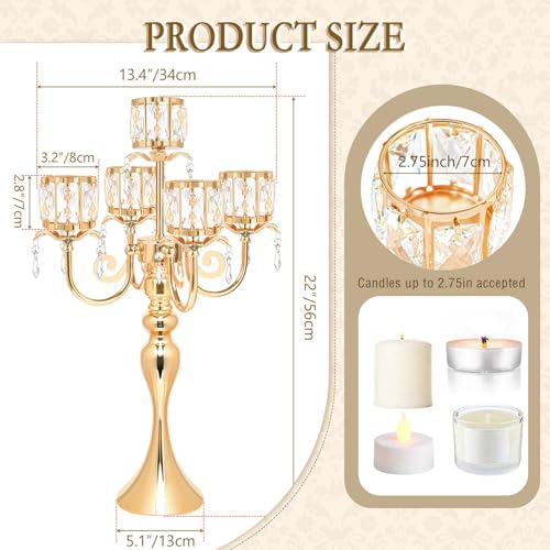 Gold Square Crystal Candle Holder 5 Arm Candelabra 22 Inch Wedding Centerpiece - Variation of Square-Crystal Bowl