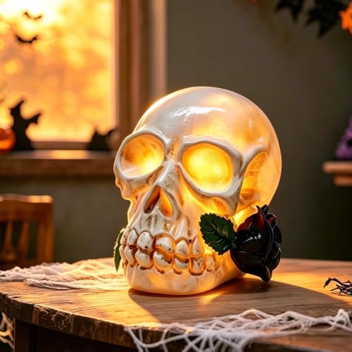 Halloween Black Rose Skull Statue Gothic Resin Skeleton Ornament - Color2