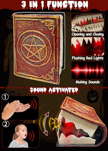 Sound & Motion Activated Halloween Spell Book Decor - Animated Light-Up Prop