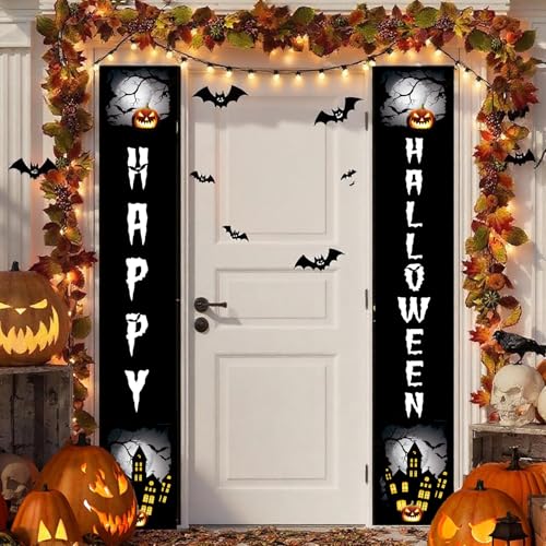 Halloween Door Banner Decorations - Spooky Jack-o'-Lantern & Haunted House Design