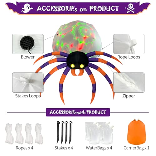 16FT Giant Halloween Inflatable Spider with Magic LED Lights Outdoor Yard Decor